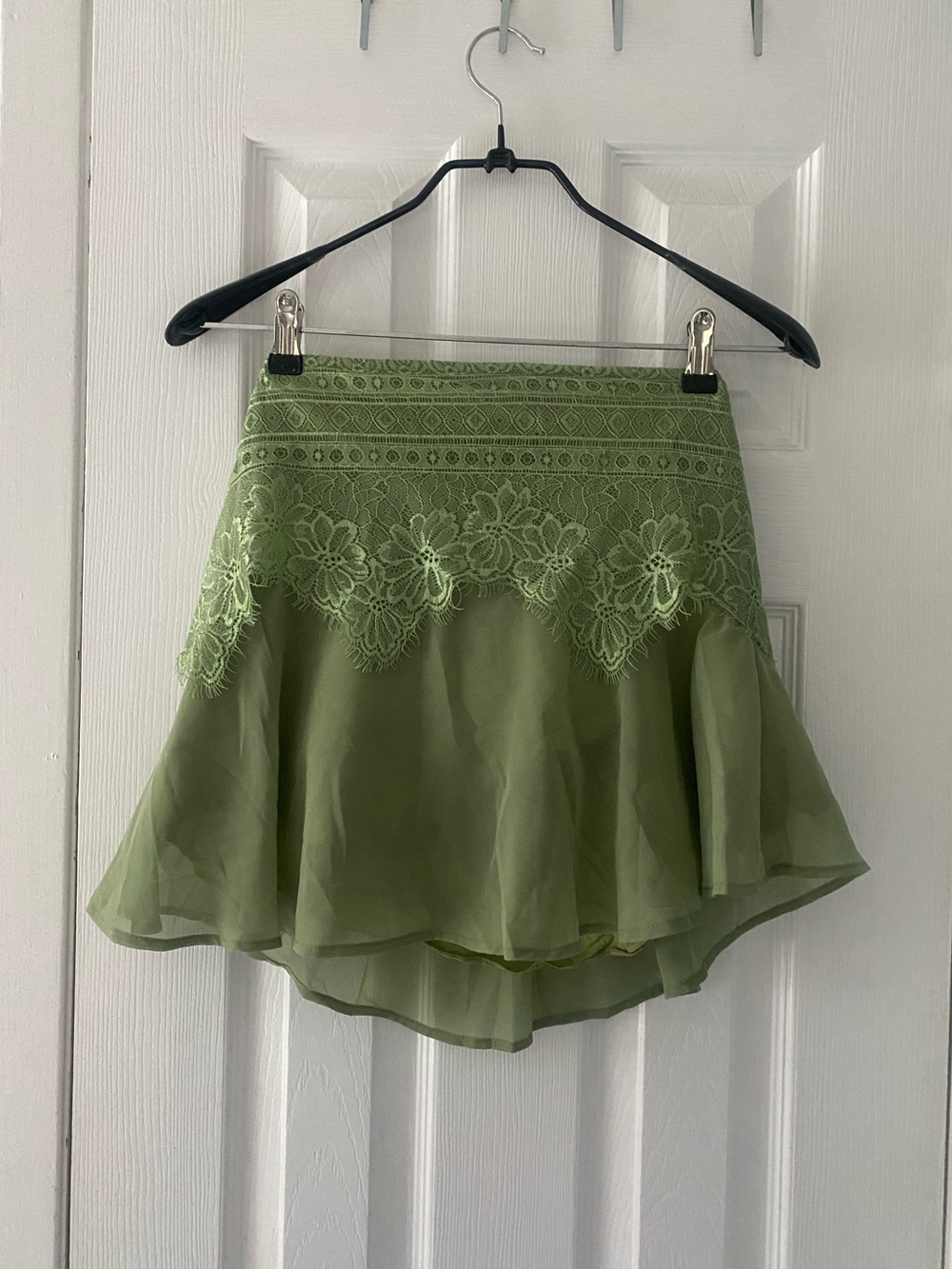 Green Lace-Trim Flared Women's Top